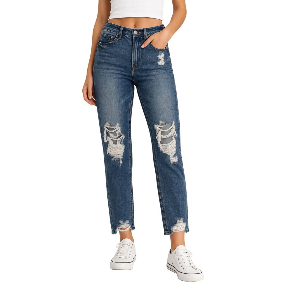 👖 NWT Vervet Emma Distressed Mom Jeans Sz 27 Grunge Streetwear